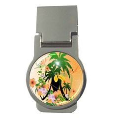 Cute Toucan With Palm And Flowers Money Clips (round) 