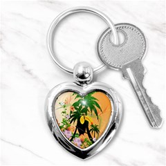 Cute Toucan With Palm And Flowers Key Chains (heart) 