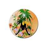 Cute Toucan With Palm And Flowers Rubber Coaster (Round) 