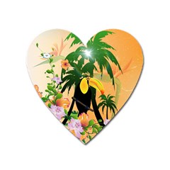 Cute Toucan With Palm And Flowers Heart Magnet