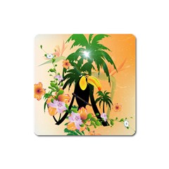 Cute Toucan With Palm And Flowers Square Magnet