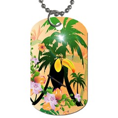 Cute Toucan With Palm And Flowers Dog Tag (one Side)