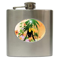 Cute Toucan With Palm And Flowers Hip Flask (6 Oz)