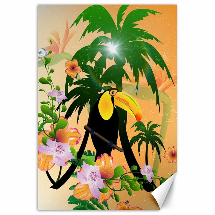 Cute Toucan With Palm And Flowers Canvas 20  x 30  