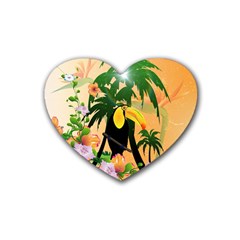 Cute Toucan With Palm And Flowers Rubber Coaster (heart)  by FantasyWorld7