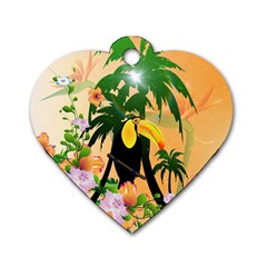 Cute Toucan With Palm And Flowers Dog Tag Heart (two Sides)