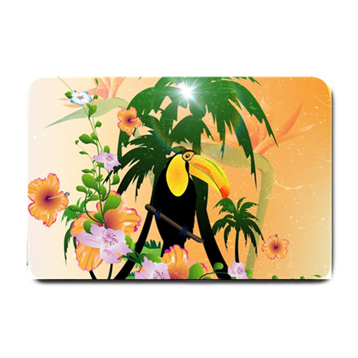 Cute Toucan With Palm And Flowers Small Doormat 