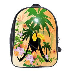 Cute Toucan With Palm And Flowers School Bags(large) 