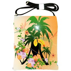 Cute Toucan With Palm And Flowers Shoulder Sling Bags by FantasyWorld7