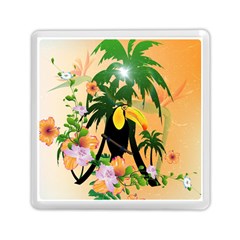 Cute Toucan With Palm And Flowers Memory Card Reader (square) 