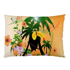 Cute Toucan With Palm And Flowers Pillow Cases (two Sides)