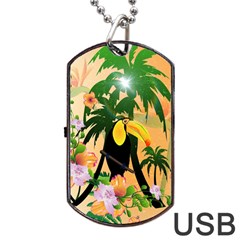 Cute Toucan With Palm And Flowers Dog Tag Usb Flash (one Side) by FantasyWorld7