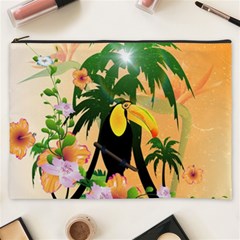 Cute Toucan With Palm And Flowers Cosmetic Bag (xxxl) 