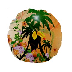 Cute Toucan With Palm And Flowers Standard 15  Premium Round Cushions