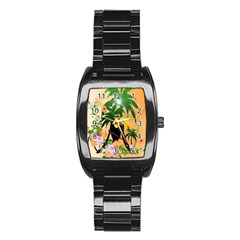 Cute Toucan With Palm And Flowers Stainless Steel Barrel Watch