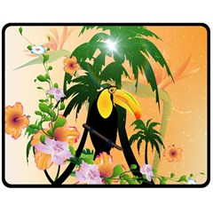 Cute Toucan With Palm And Flowers Double Sided Fleece Blanket (medium)  by FantasyWorld7