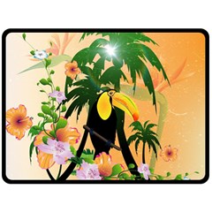 Cute Toucan With Palm And Flowers Double Sided Fleece Blanket (large)  by FantasyWorld7