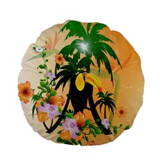 Cute Toucan With Palm And Flowers Standard 15  Premium Flano Round Cushions