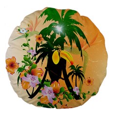 Cute Toucan With Palm And Flowers Large 18  Premium Flano Round Cushions by FantasyWorld7