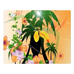 Cute Toucan With Palm And Flowers Double Sided Flano Blanket (large) 