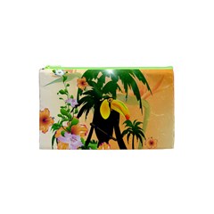 Cute Toucan With Palm And Flowers Cosmetic Bag (xs)