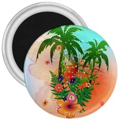 Tropical Design With Palm And Flowers 3  Magnets