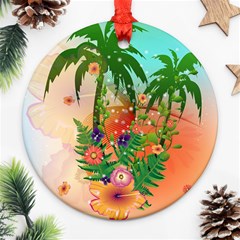 Tropical Design With Palm And Flowers Ornament (round) 