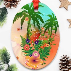 Tropical Design With Palm And Flowers Ornament (oval) 