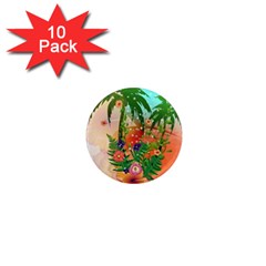 Tropical Design With Palm And Flowers 1  Mini Magnet (10 Pack) 