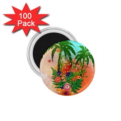 Tropical Design With Palm And Flowers 1 75  Magnets (100 Pack) 