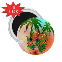 Tropical Design With Palm And Flowers 2 25  Magnets (10 Pack) 