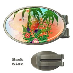 Tropical Design With Palm And Flowers Money Clips (oval) 