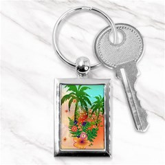 Tropical Design With Palm And Flowers Key Chains (rectangle) 