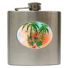 Tropical Design With Palm And Flowers Hip Flask (6 Oz)