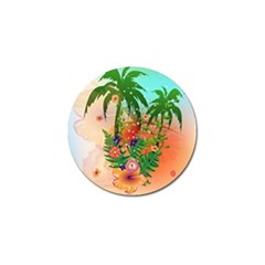 Tropical Design With Palm And Flowers Golf Ball Marker