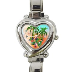 Tropical Design With Palm And Flowers Heart Italian Charm Watch