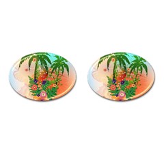 Tropical Design With Palm And Flowers Cufflinks (oval)