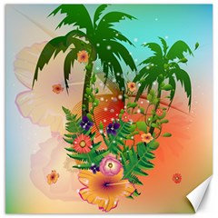 Tropical Design With Palm And Flowers Canvas 12  X 12  