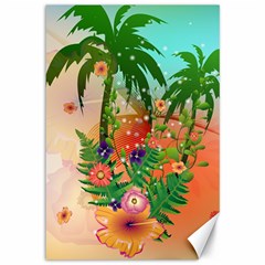 Tropical Design With Palm And Flowers Canvas 12  X 18  