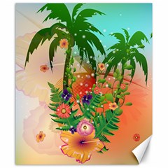 Tropical Design With Palm And Flowers Canvas 20  X 24  