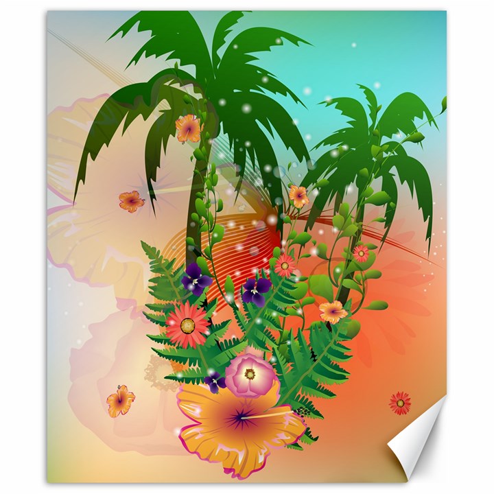 Tropical Design With Palm And Flowers Canvas 20  x 24  