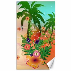 Tropical Design With Palm And Flowers Canvas 40  X 72  