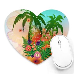 Tropical Design With Palm And Flowers Heart Mousepads