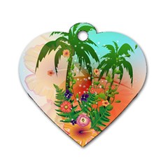 Tropical Design With Palm And Flowers Dog Tag Heart (two Sides)