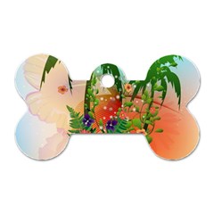 Tropical Design With Palm And Flowers Dog Tag Bone (one Side) by FantasyWorld7