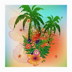 Tropical Design With Palm And Flowers Medium Glasses Cloth