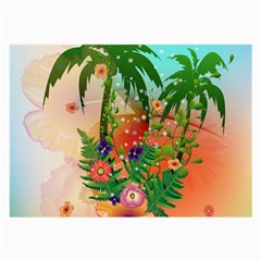 Tropical Design With Palm And Flowers Large Glasses Cloth (2-side)