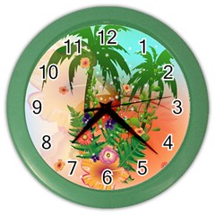 Tropical Design With Palm And Flowers Color Wall Clocks