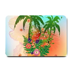 Tropical Design With Palm And Flowers Small Doormat 