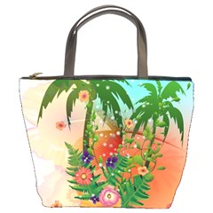 Tropical Design With Palm And Flowers Bucket Bags by FantasyWorld7